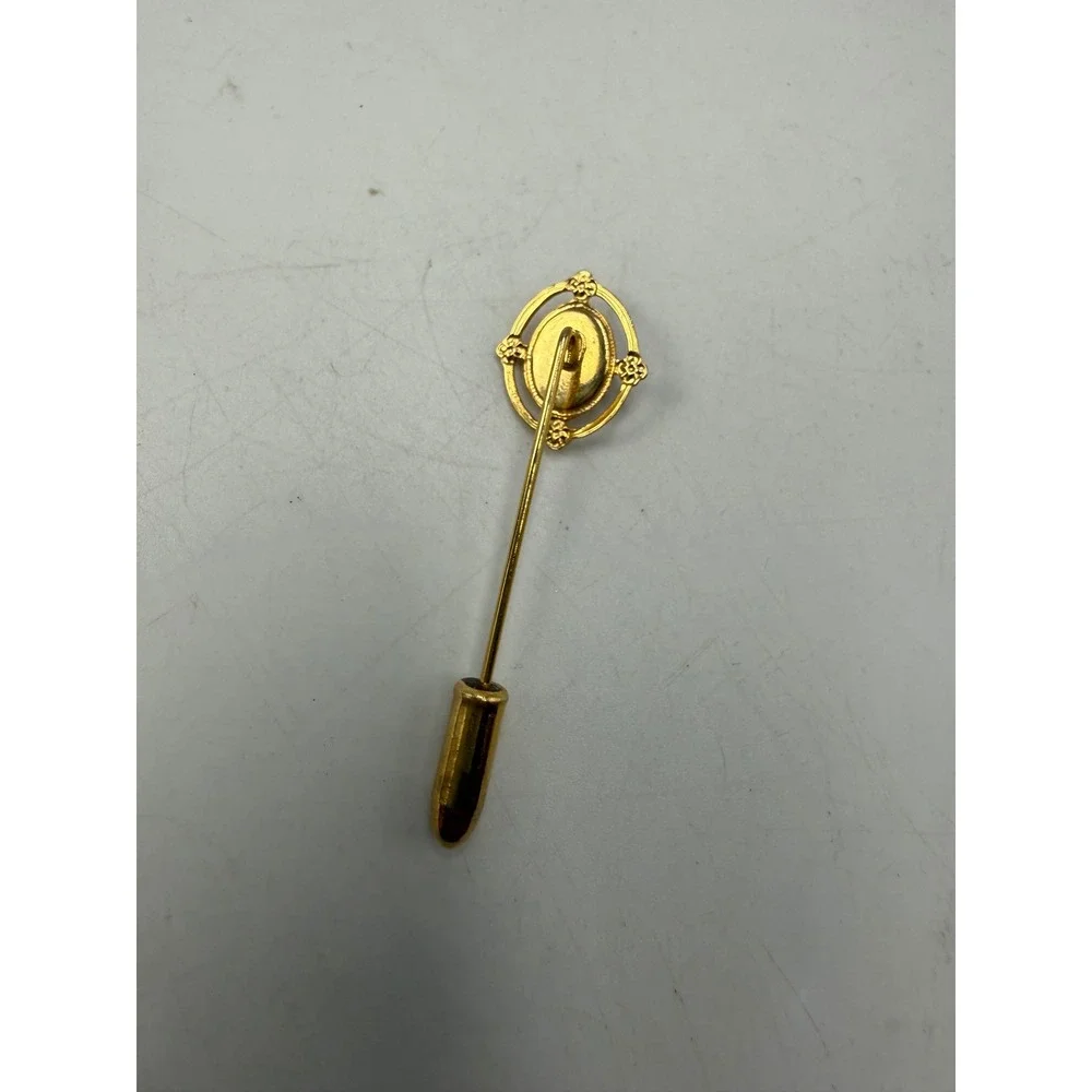 Vtg Cameo Stick Pin Gold Tone Red Carnelian Style Victorian Lapel Pin Hat Pin